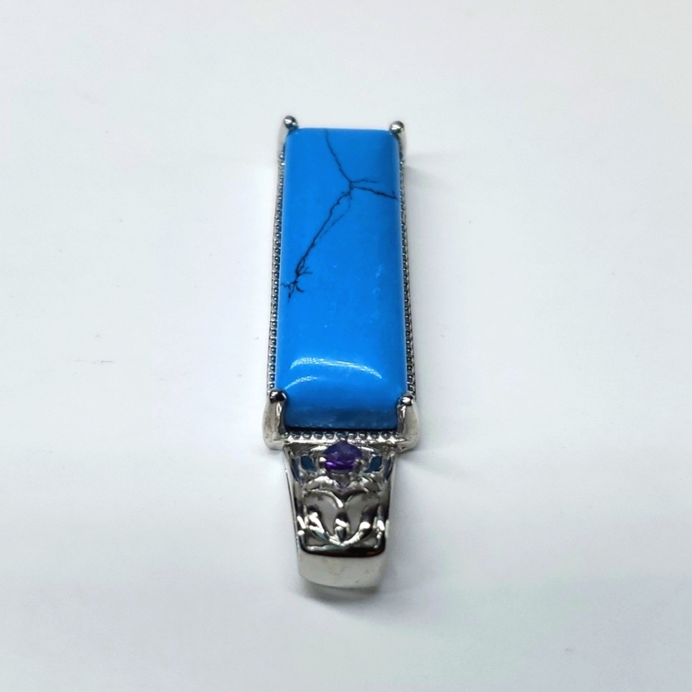 Karis Blue Howlite Purple CZ Pendant In Platinum Bond Brass NWT - Picture 5 of 9